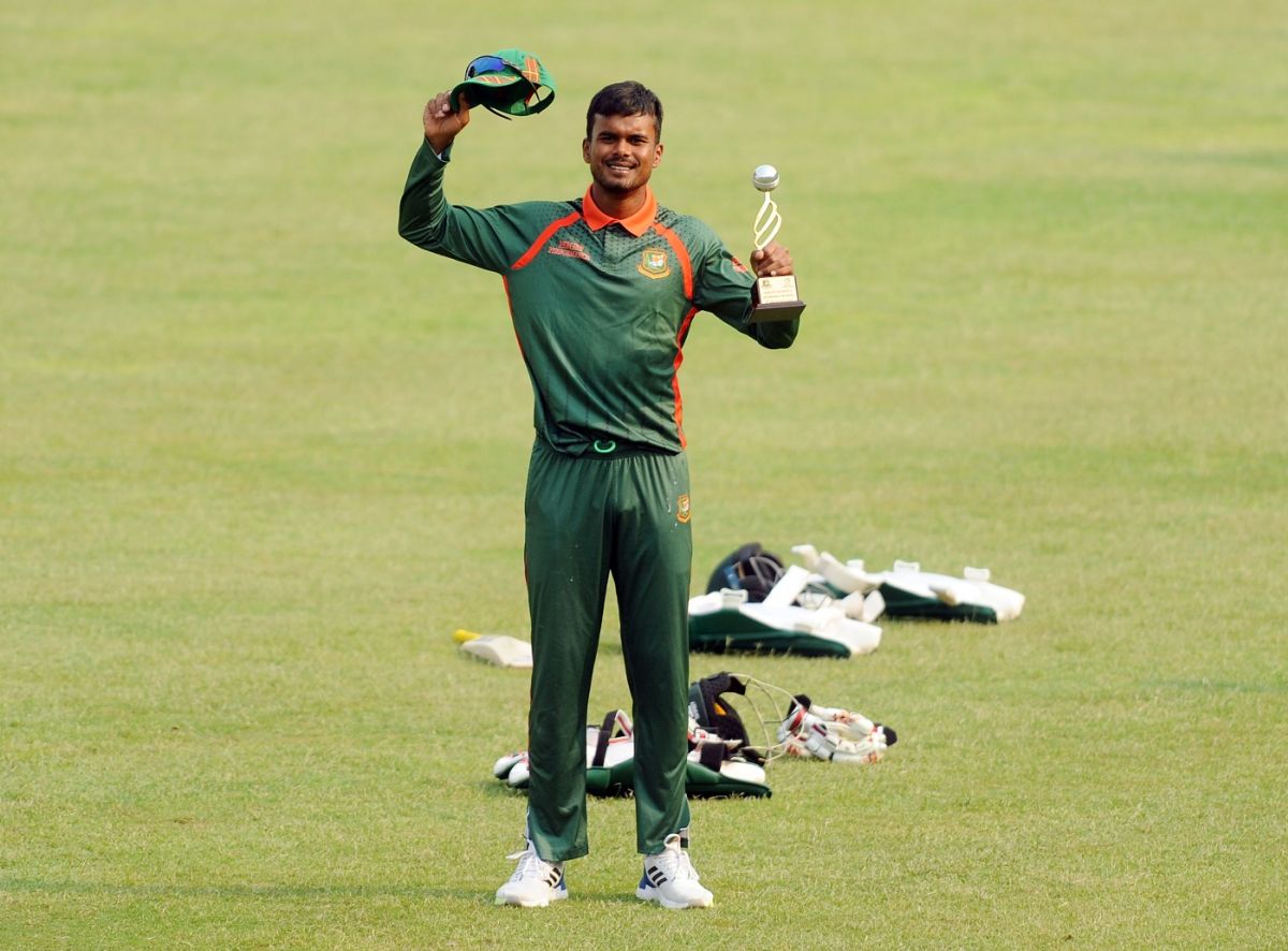 Bangladesh Emerging Team Pacer Sumon Khan Poses With His Player Of The