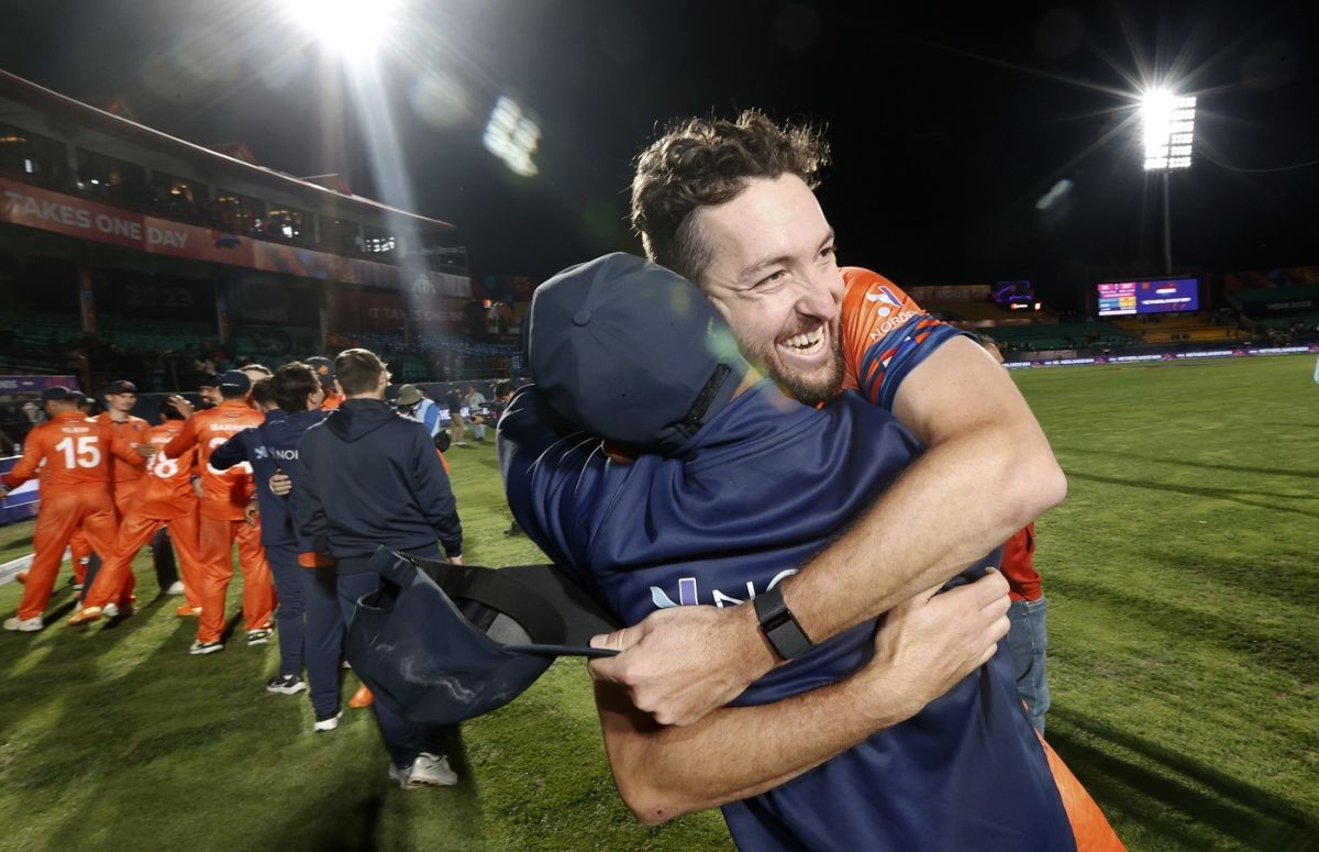 Paul Van Meekeren With Sybrand Engelbrecht After The Win ESPNcricinfo