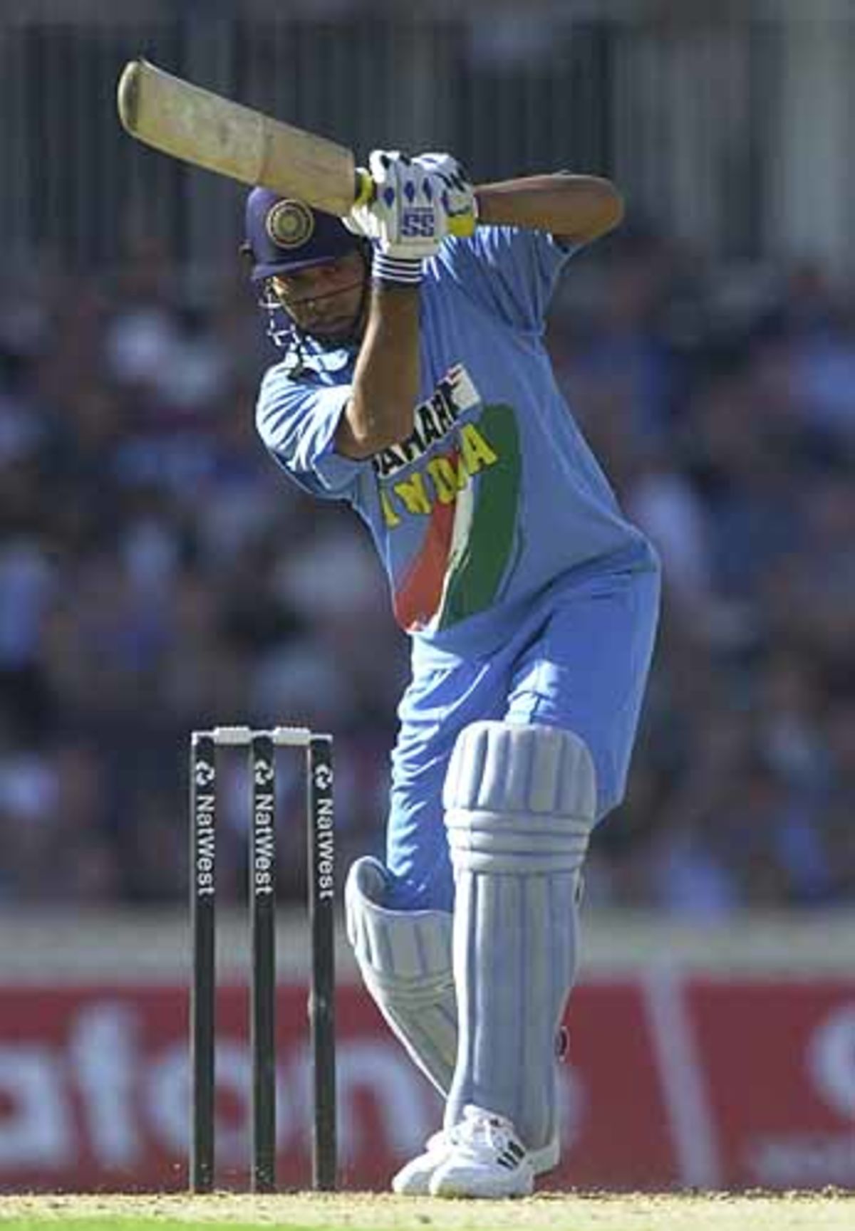 An Airborne Sehwag Pushes The Ball To Cover ESPNcricinfo