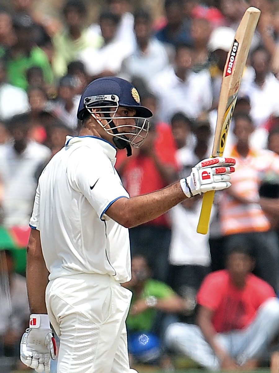 VVS Laxman Raises His Bat After Reaching A Fighting Fifty