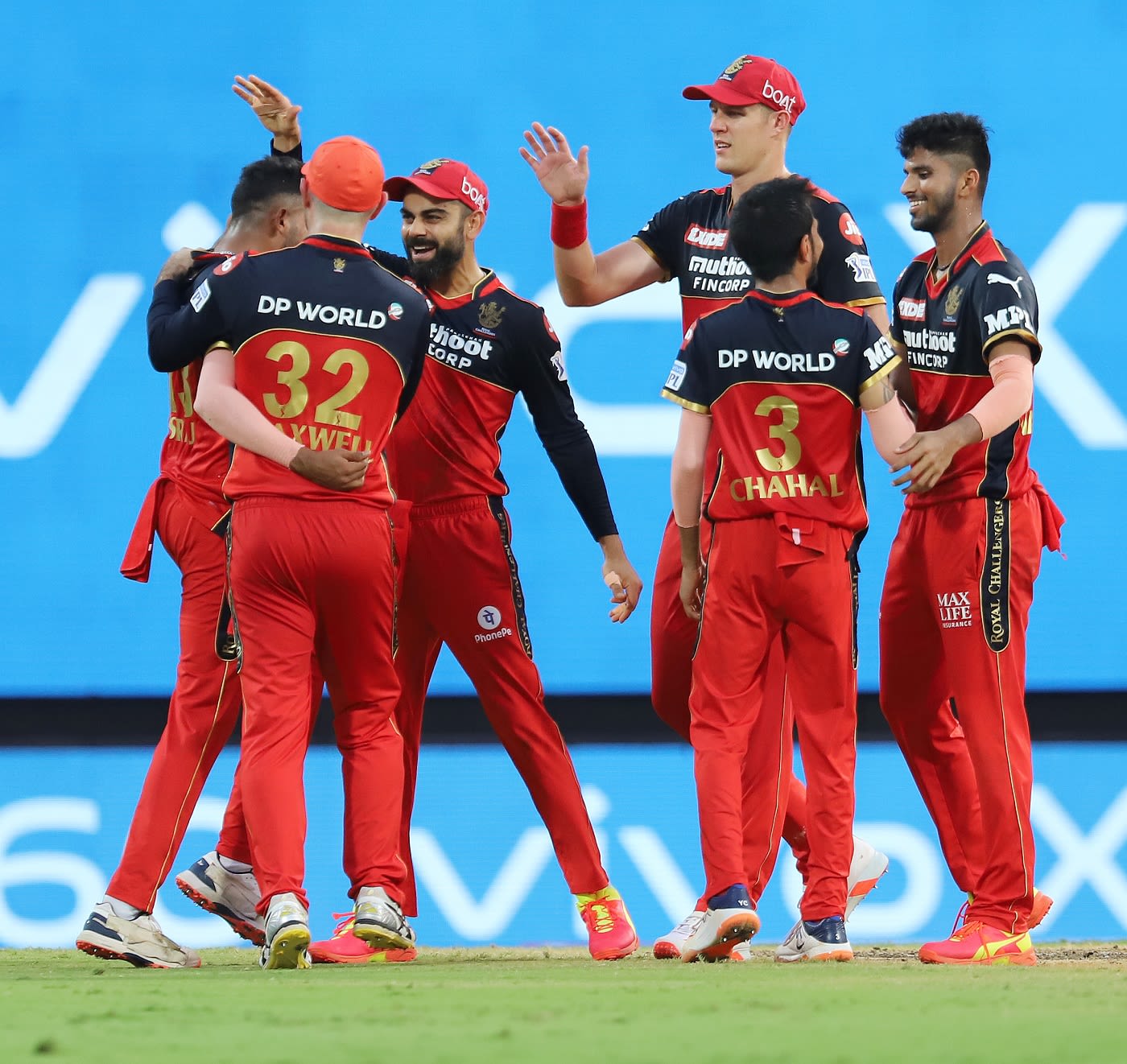 The Royal Challengers Bangalore Players Celebrate A Wicket