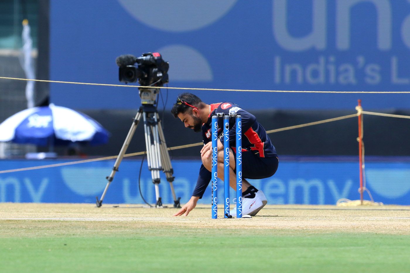 Virat Kohli Examines The Chepauk Pitch Before The Start Of The Match