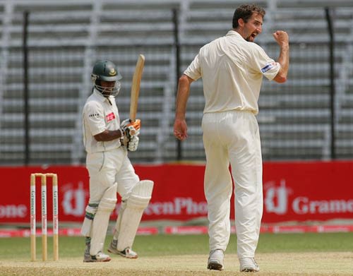 Jason Gillespie Celebrates The Wicket Of Rajin Saleh Espncricinfo