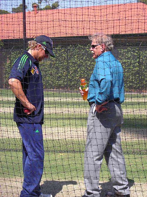 Shane Warne Receives Some Advice From Terry Jenner At Australia S Net