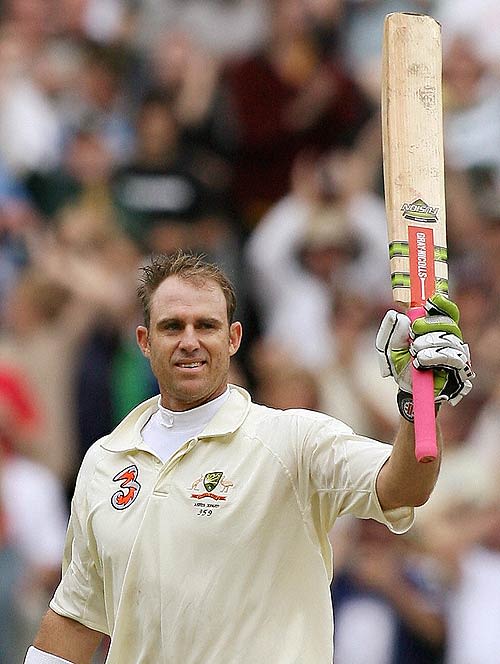 Matthew Hayden Raises His Bat After Reaching Triple Figures For The