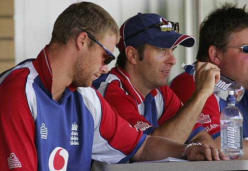 Andrew Flintoff And Michael Vaughan Watch On At England S Training