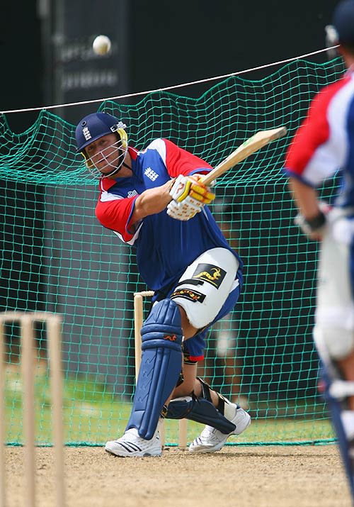 Andrew Flintoff Launches One Over The Top During England S Practice