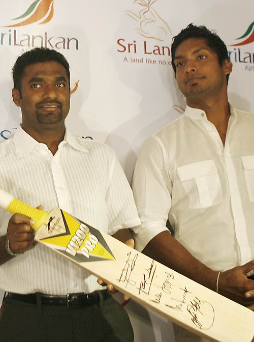 Muttiah Muralitharan And Kumar Sangakkara At A Promotional Event