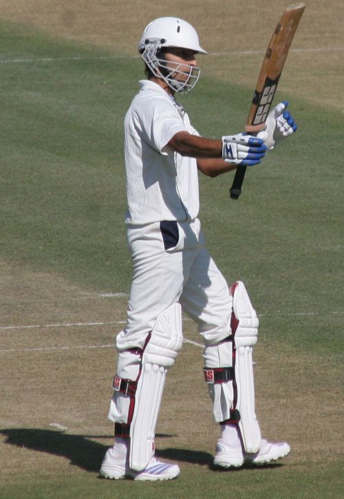 Sangram Singh Raises His Bat After Scoring A Double Hundred