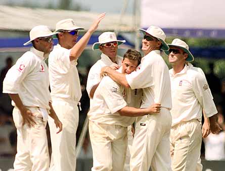 Darren Gough Celebrates With The Team The Fall Of Sangakkara