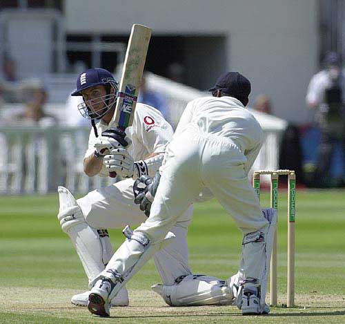 Michael Vaughan With A Sweep To Leg Off The Bowling Of Jayasuriya