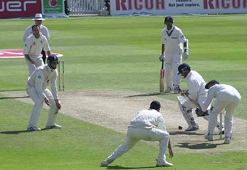 Michael Vaughan Manages To Find The Edge Of Ganguly S Bat But The