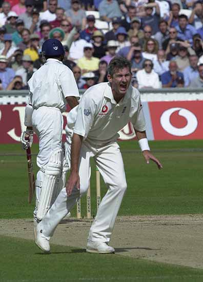 Andy Caddick With A Leg Before Appeal Against Bangar But Not Out