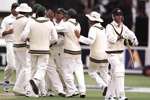 Pakistan Fielders Celebrate The Dismissal Of Ricky Ponting