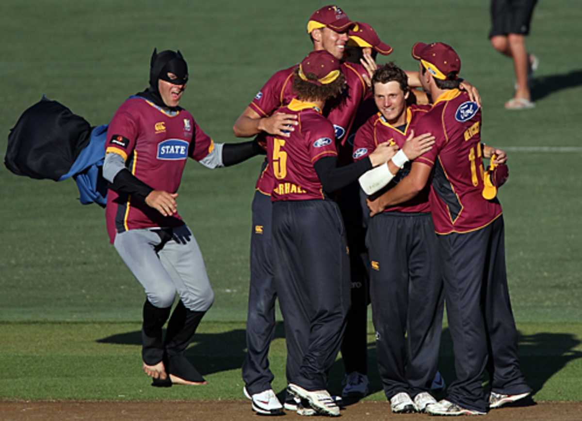 Northern Districts and a random superhero celebrate winning the one-day final