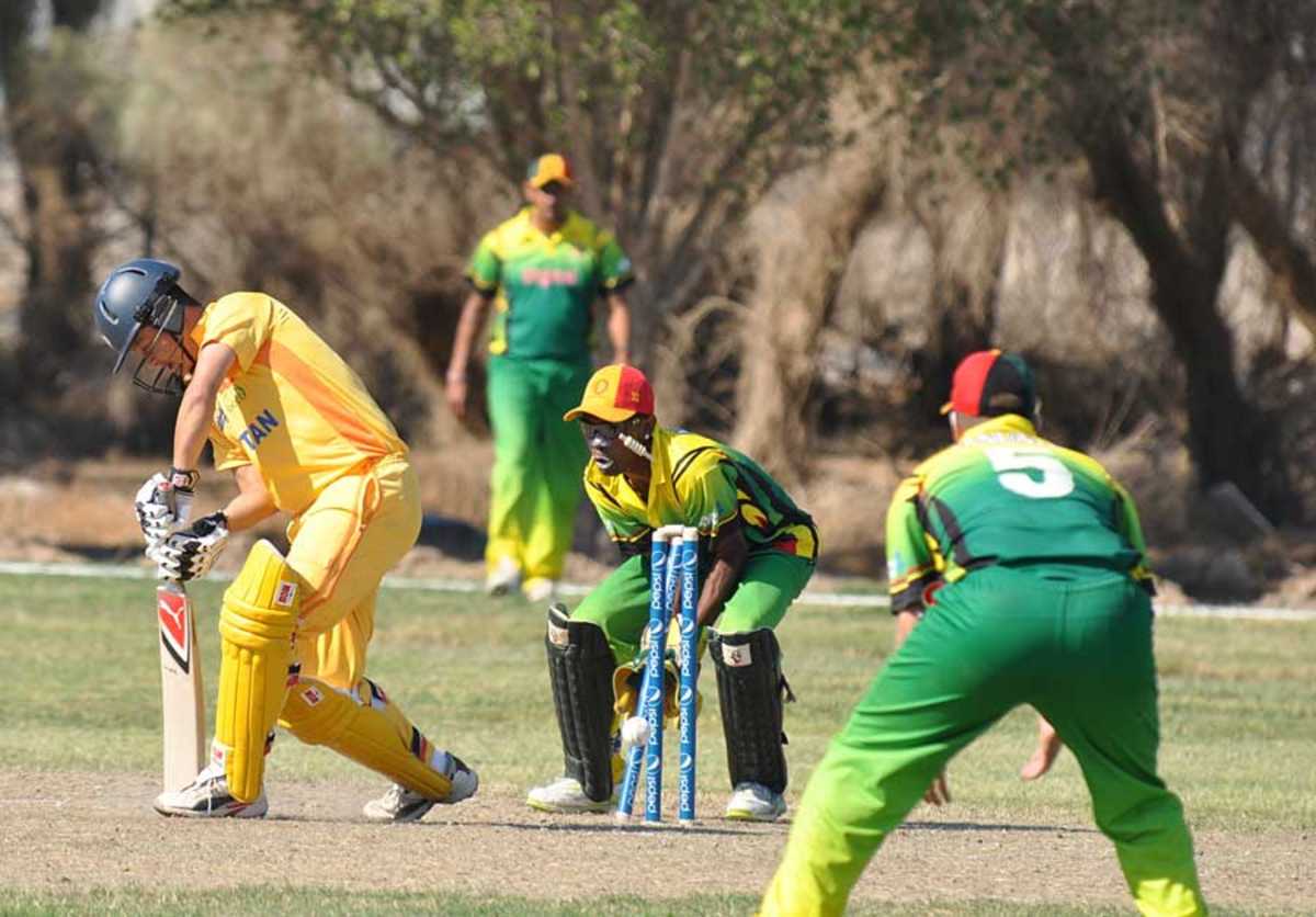 Bhutan lose another wicket as they collapse for 55, Vanuatu v Bhutan, WCL Division Eight, Kuwait City, November 6, 2010