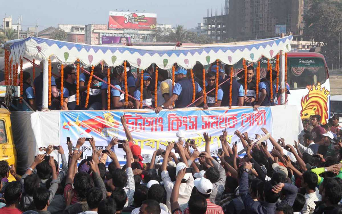 Chittagong Kings' players at a fan's rally