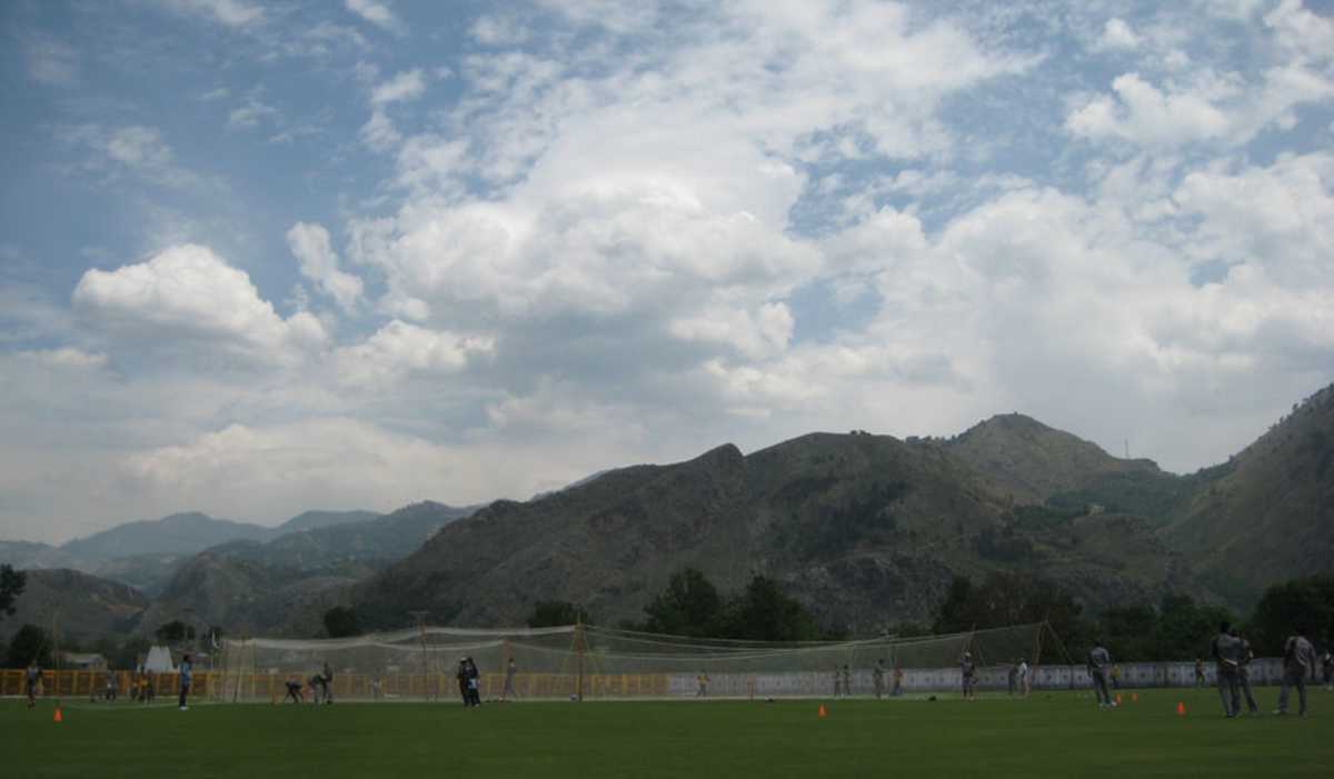 A view of the mountain back drop of the Abbottabad Cricket Stadium