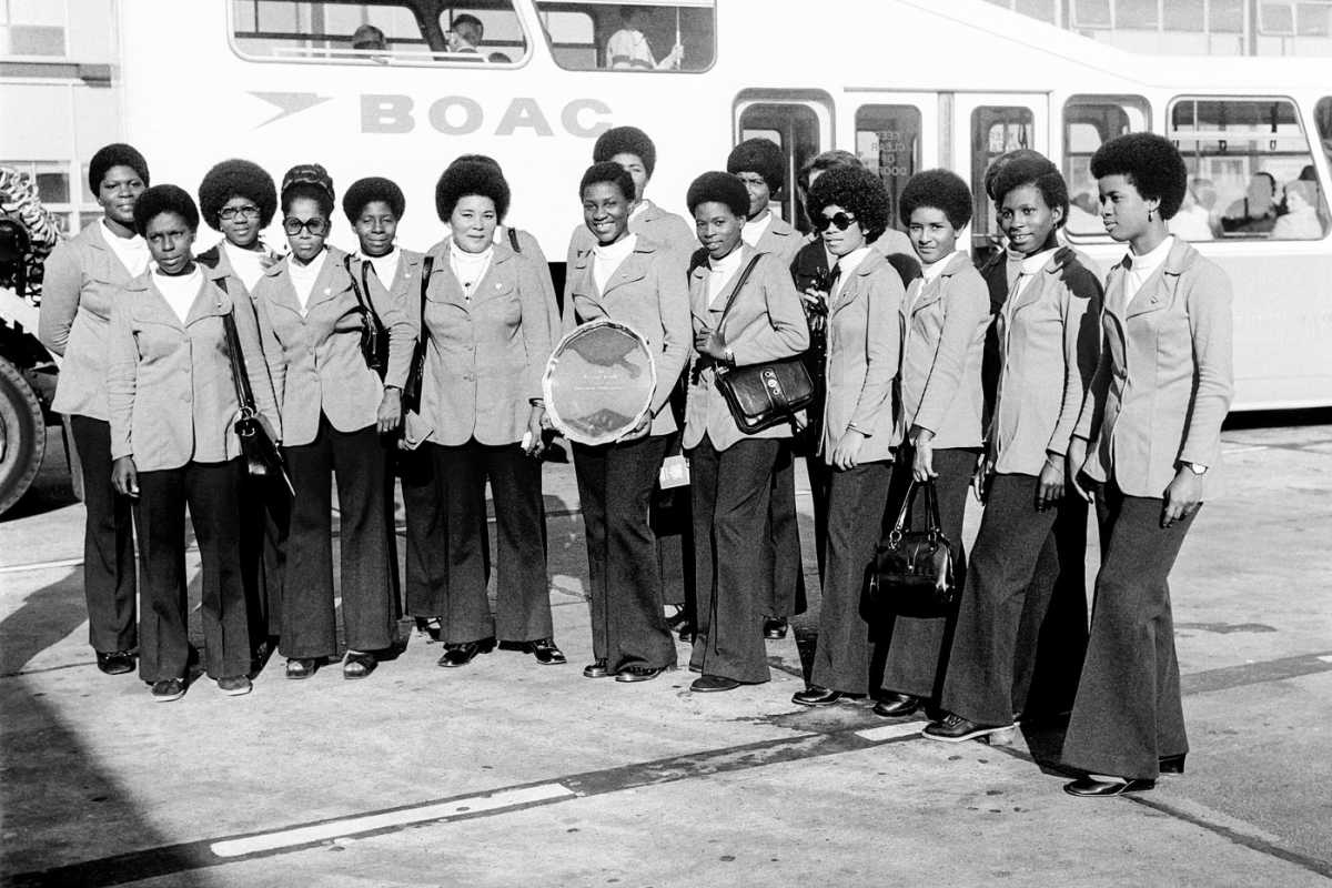 The Trinidad & Tobago women's team arrive at Heathrow for the women's World Cup