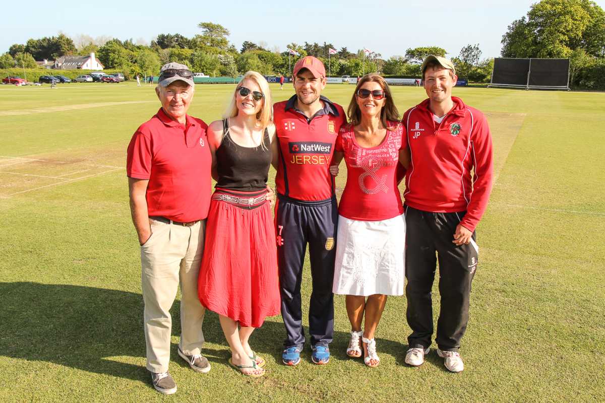 Jim Perchard (first from left) with his family at Farmers Field, Jersey