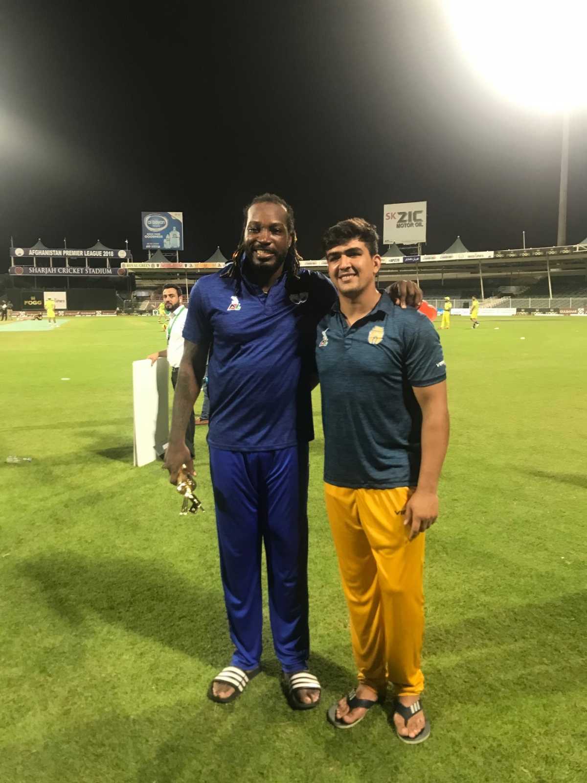Hazratullah Zazai and his idol Chris Gayle come together for a photo