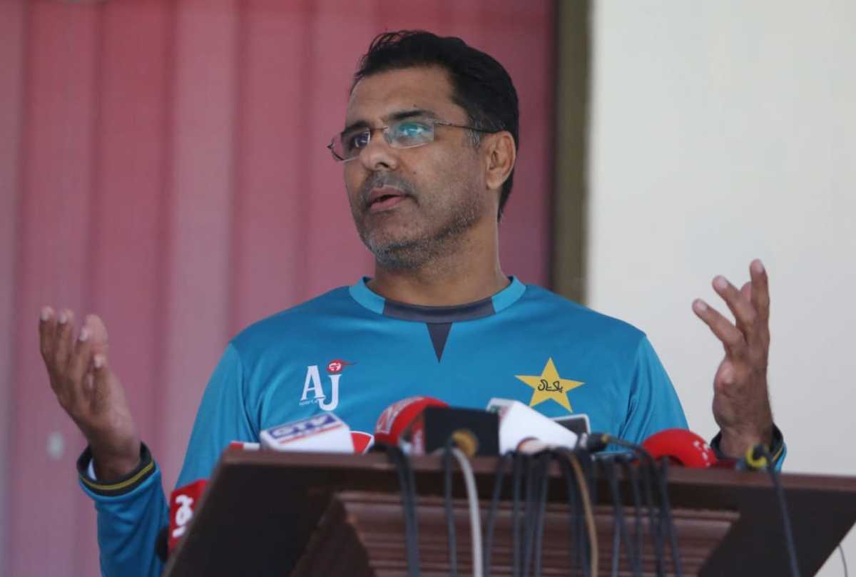 Waqar Younis at a media interaction during a training camp