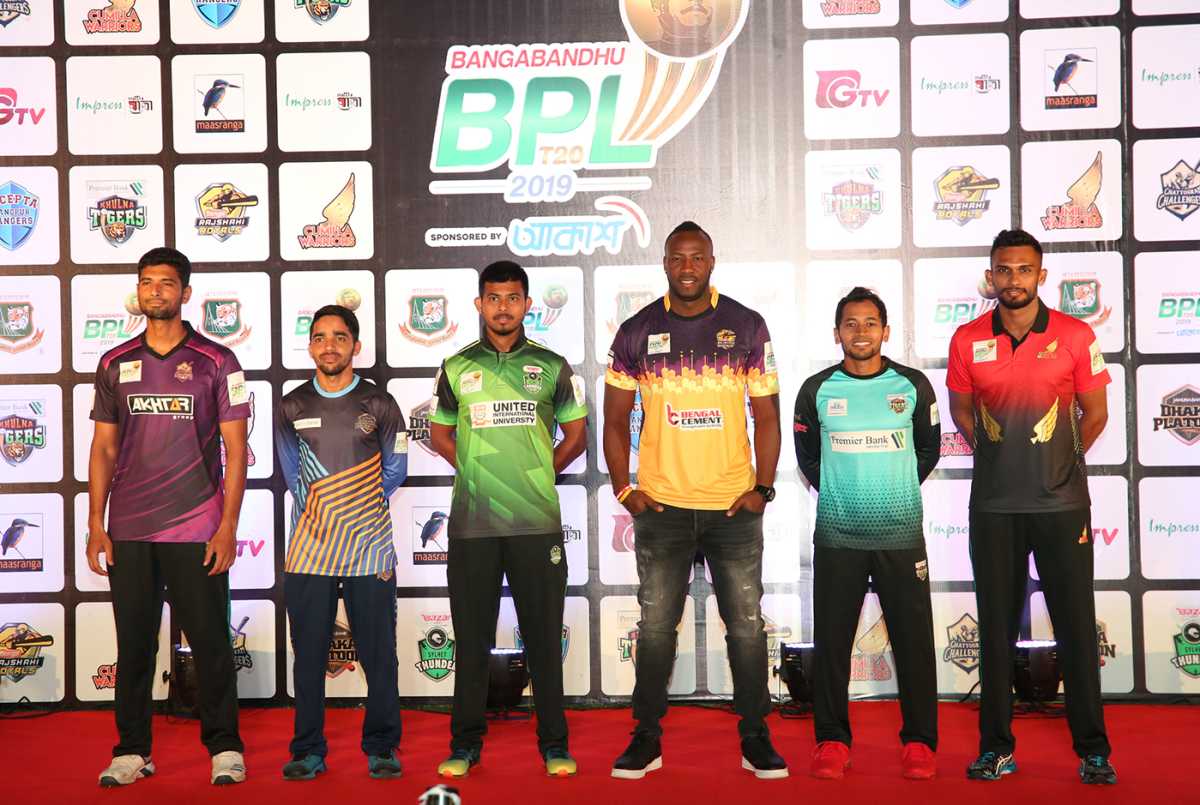 Captains of six of the seven BPL teams line up on the eve of the tournament