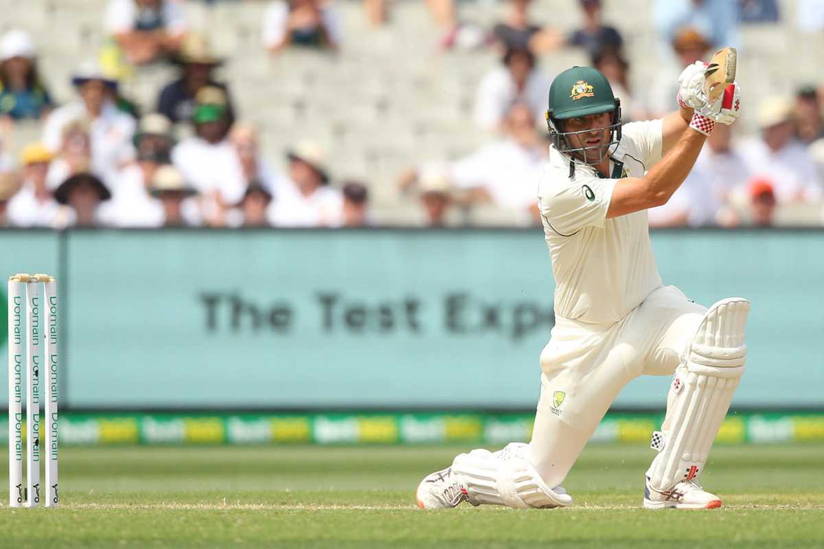 Joe Burns drives during Australia's second innings, Australia v New Zealand, 2nd Test, Melbourne, 3rd day, December 28, 2019