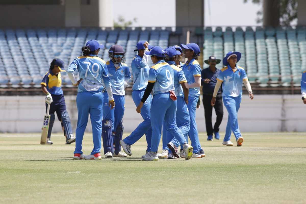 The Karnataka players celebrate a wicket, Jharkhand vs Karnataka, Rajkot, Women's Senior One Day Trophy 2020-21, March 29, 2021