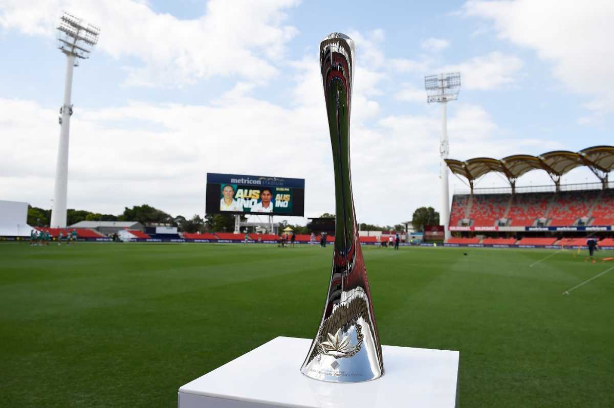 A view of the India/Australia Women's Series Trophy at Metricon Stadium ahead of the pink-ball Test