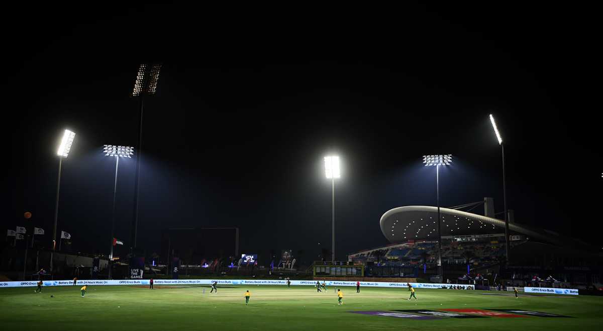 A view of the floodlights at Abu Dhabi's Tolerance Oval
