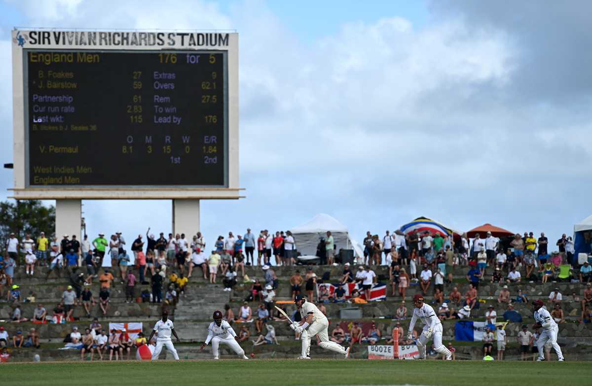 The crowd watches on as Jonny Bairstow bats during the evening session, West Indies vs England, 1st Test, Antigua, 1st day, March 8, 2022