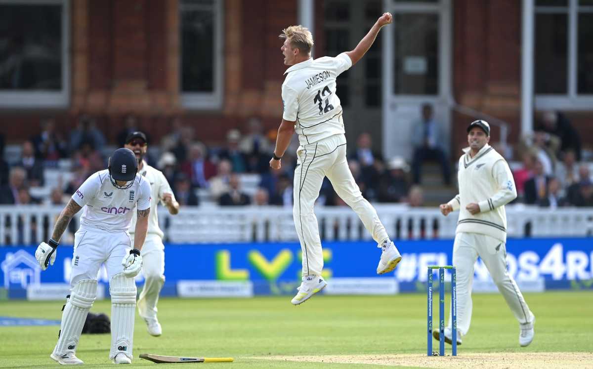 Kyle Jamieson picked up four of the first five wickets to fall, including that of a well-set Ben Stokes