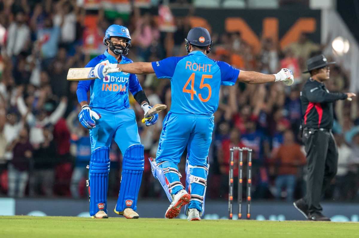 Rohit Sharma celebrates after Dinesh Karthik hit the winning runs