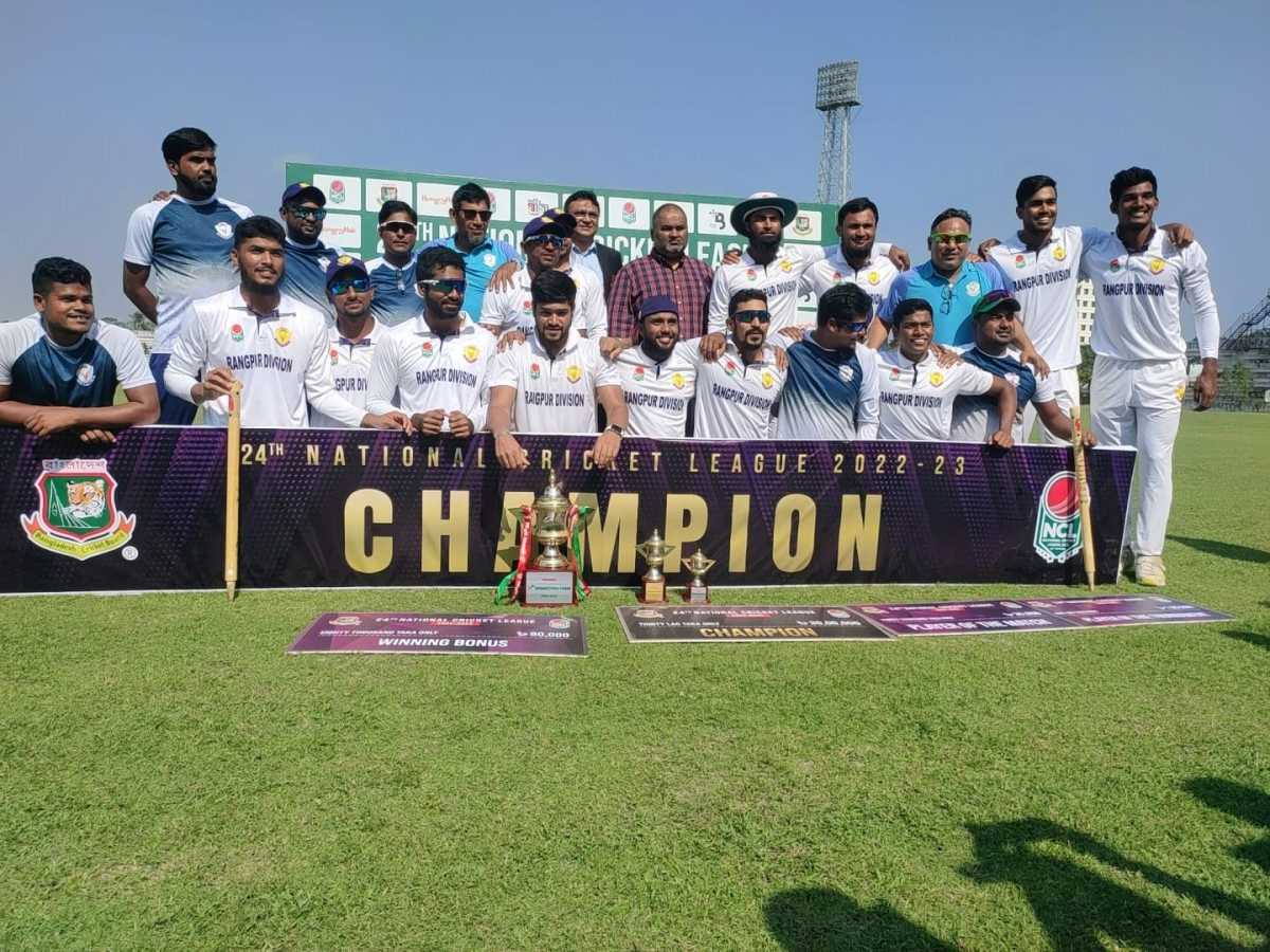 Rangpur Division pose after winning the National Cricket League, Rangpur Division vs Sylhet Division, Bogra, Tier 1, 3rd day, National Cricket League 2022-23, November 16, 2022