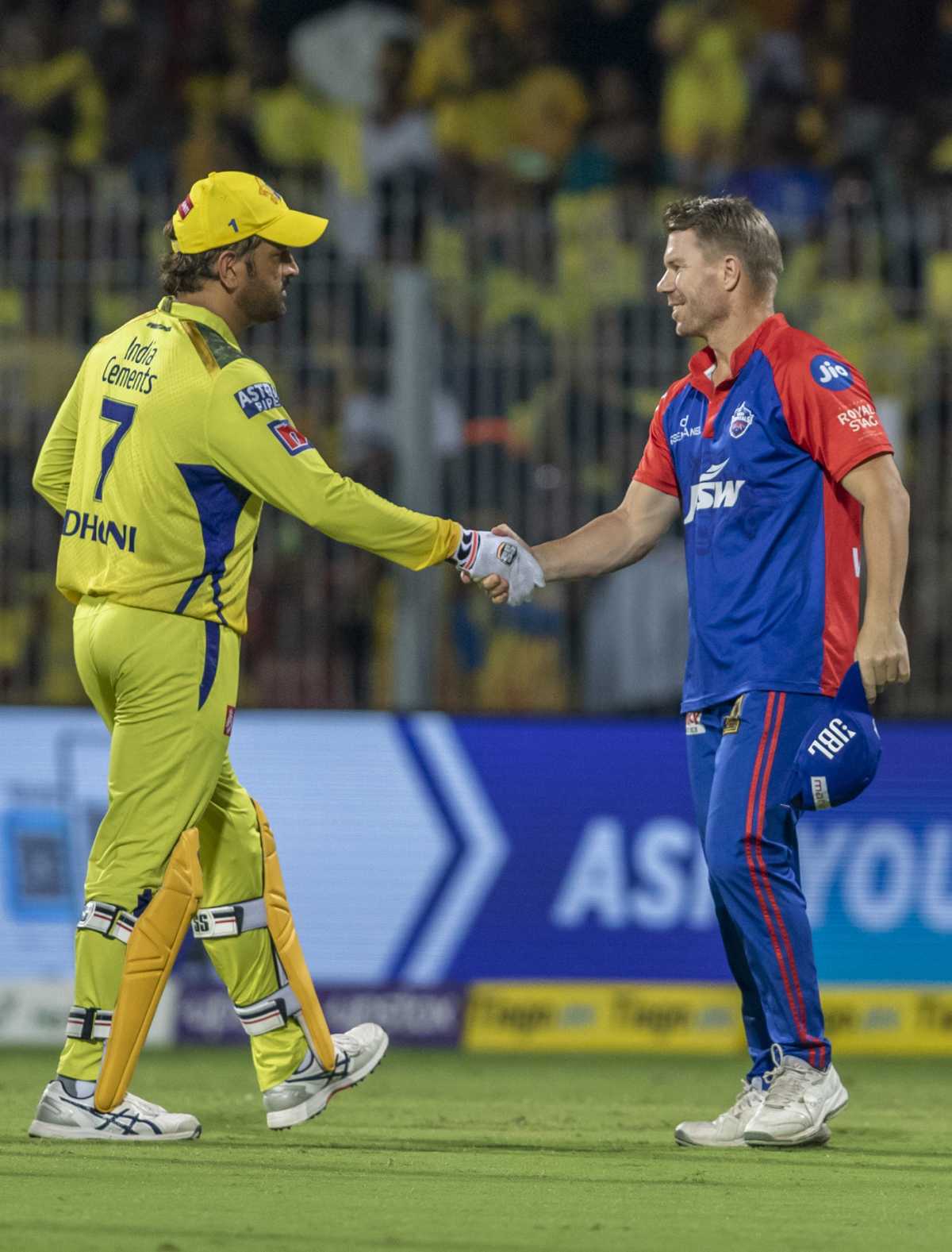 Ms Dhoni And David Warner Greet Each Other After The Game