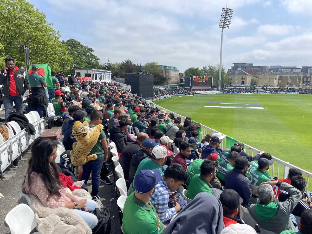 Bangladeshi supporters watch the action at Chelmsford