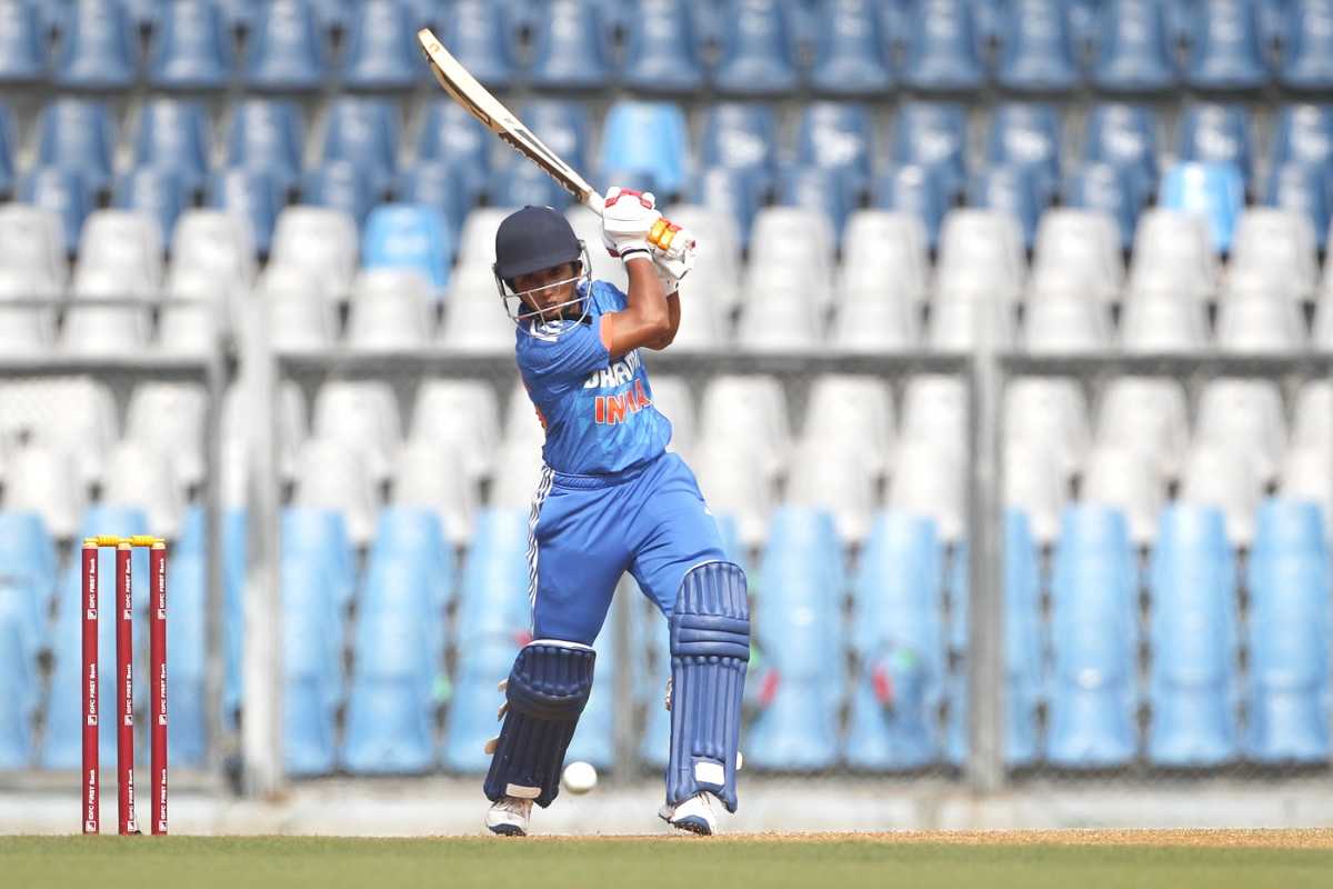 Vrinda Dinesh drives one through the off side, India A vs England A, 3rd T20, Mumbai, December 3, 2023