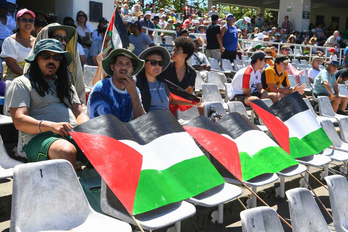 Spectators show their support for Palestine at Newlands, South Africa vs India, 2nd Test, Cape Town, 1st day, January 3, 2024