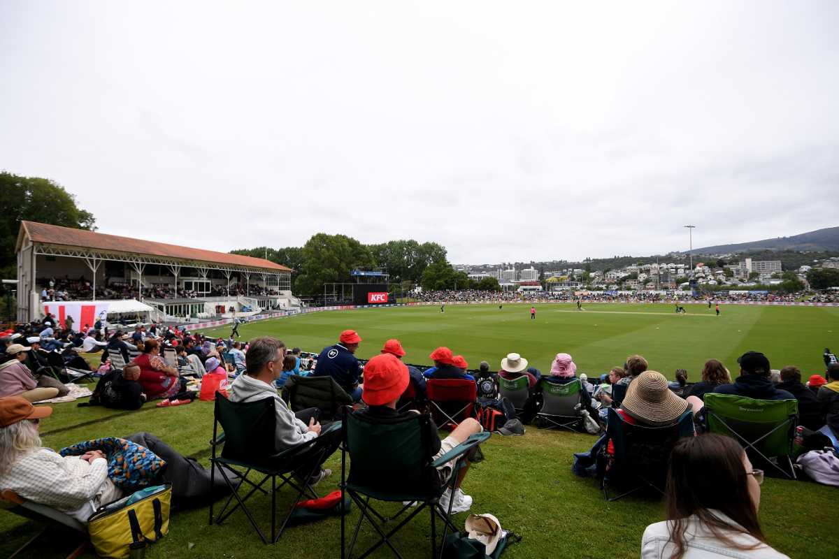 Clouds, comfort and cricket: spectators at the University Oval in Dunedin have it all