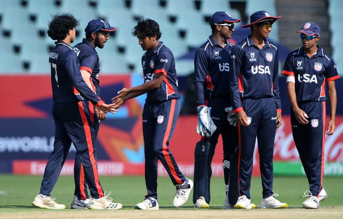 Ateendra Subramanian celebrates a wicket, Afghanistan vs USA, Under-19 World Cup Super Six, Benoni, January 31, 2024