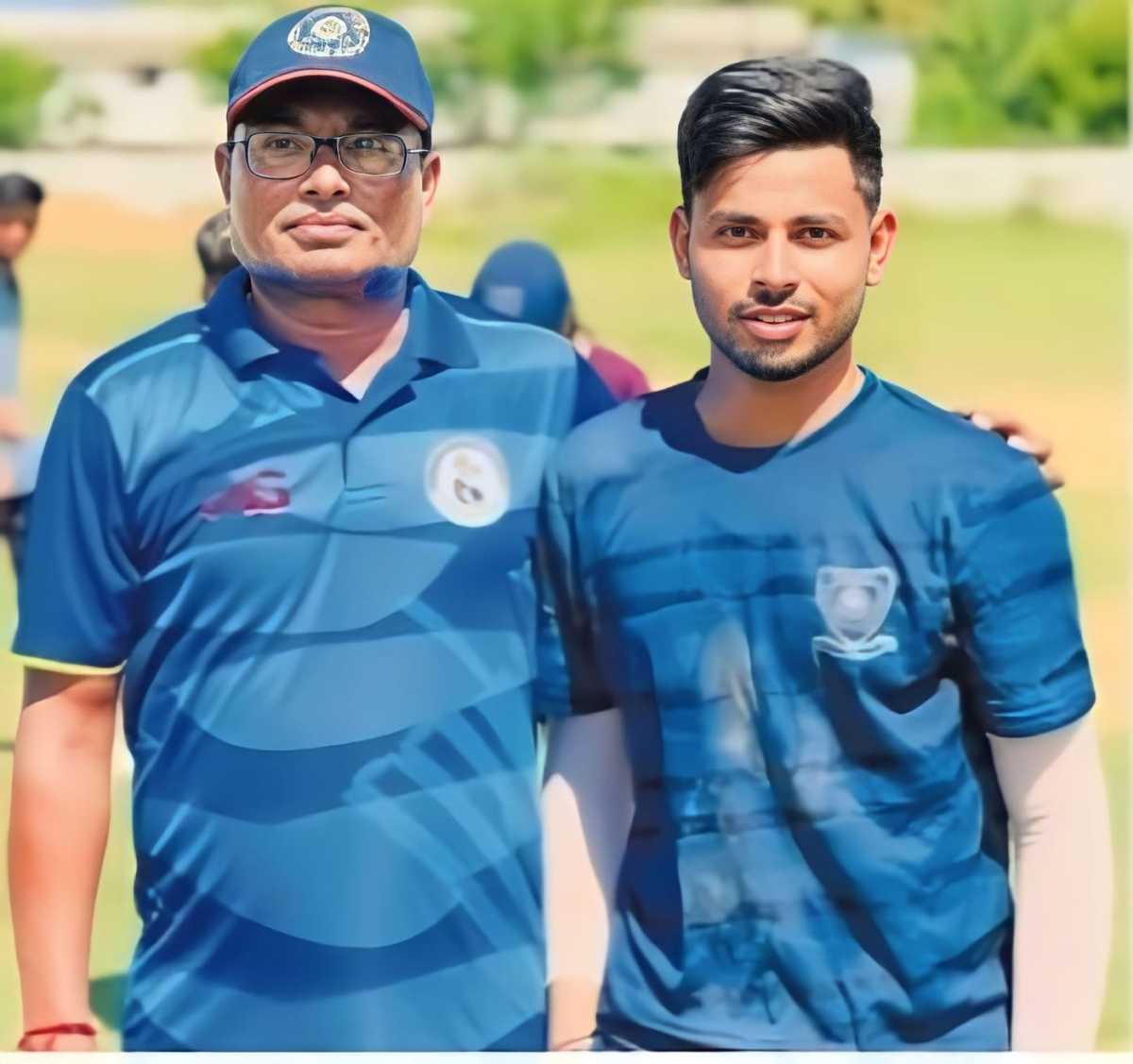 Saumy Pandey, who featured in India's Under 19 World Cup campaign in 2024, with his childhood coach Aril Antony, February 12, 2024