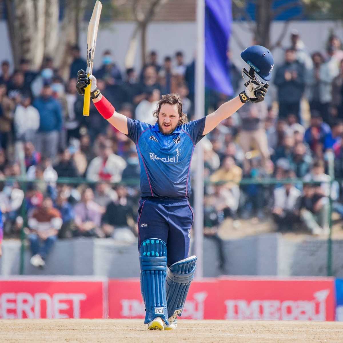 Jan Nicol Loftie-Eaton scored the fastest T20I hundred, off 33 balls, Nepal vs Namibia, Kirtipur, tri-nation series, February 27, 2024