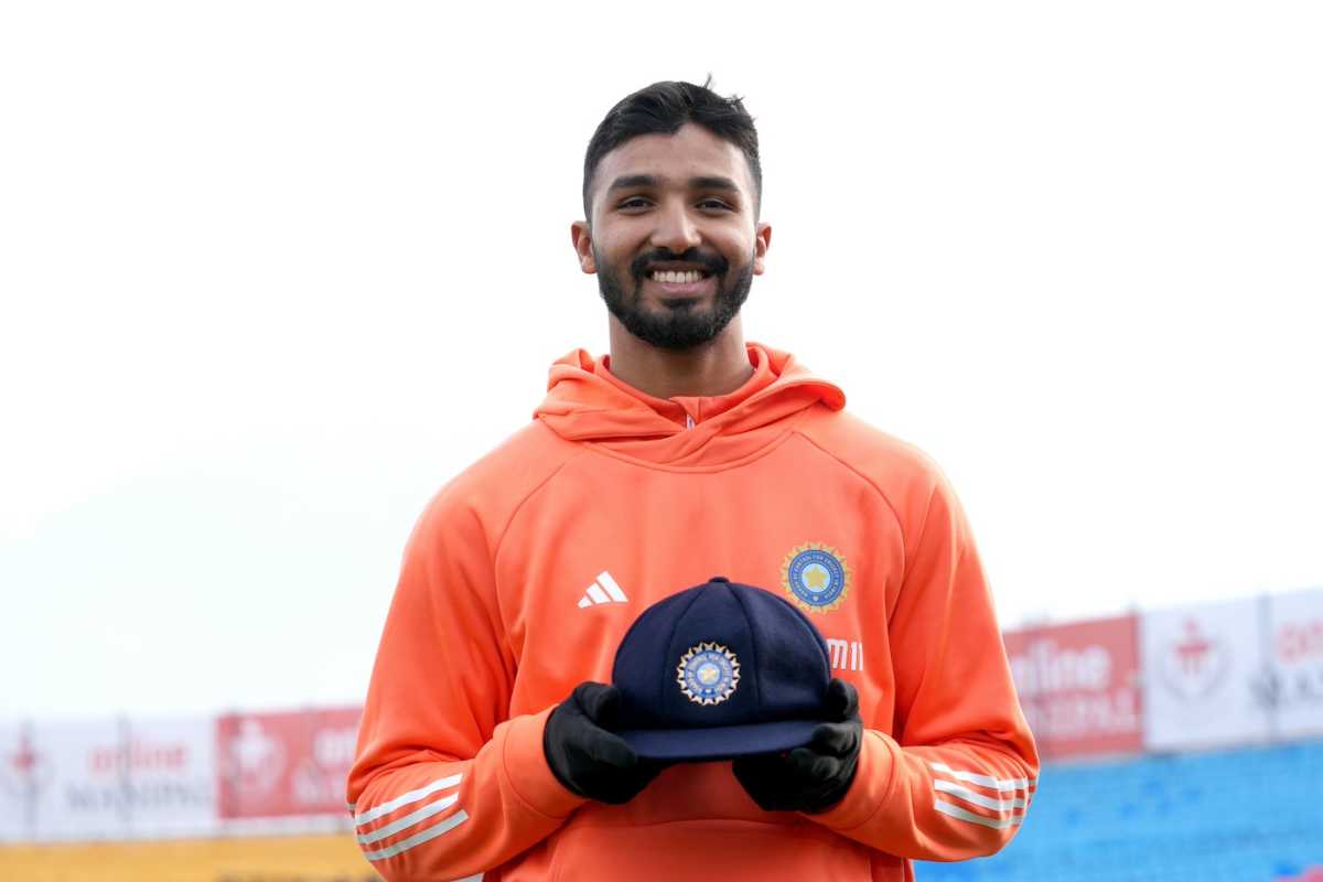 Devdutt Padikkal with his Test cap on the morning of his debut, India vs England, 5th Test, Dharamsala, 1st day, March 7, 2024
