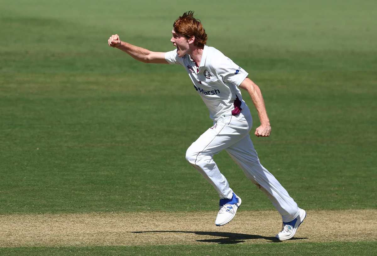 Callum Vidler struck in his opening over of first-class cricket, Queensland vs New South Wales, Sheffield Shield, Allan Border Field, March 12, 2024