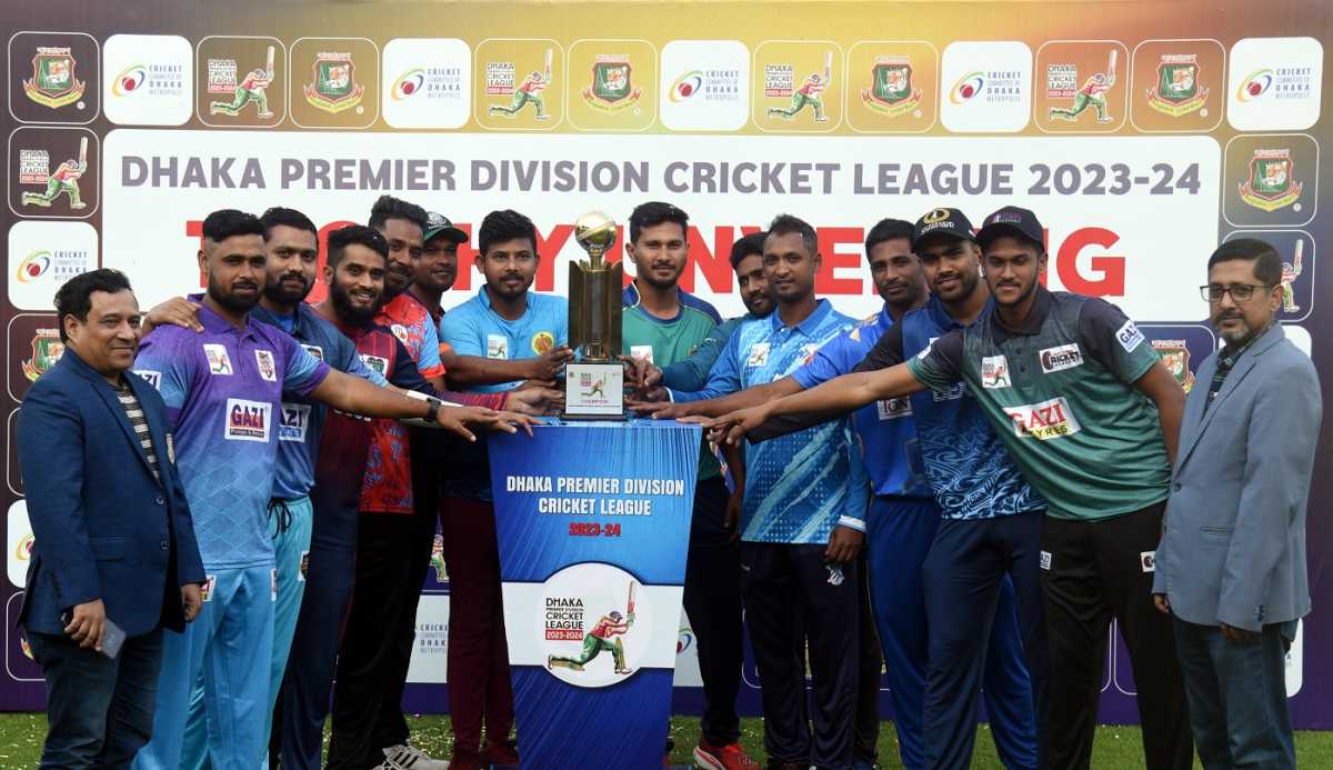 Captains with the Dhaka Premier League trophy, DPL, March 19, 2024