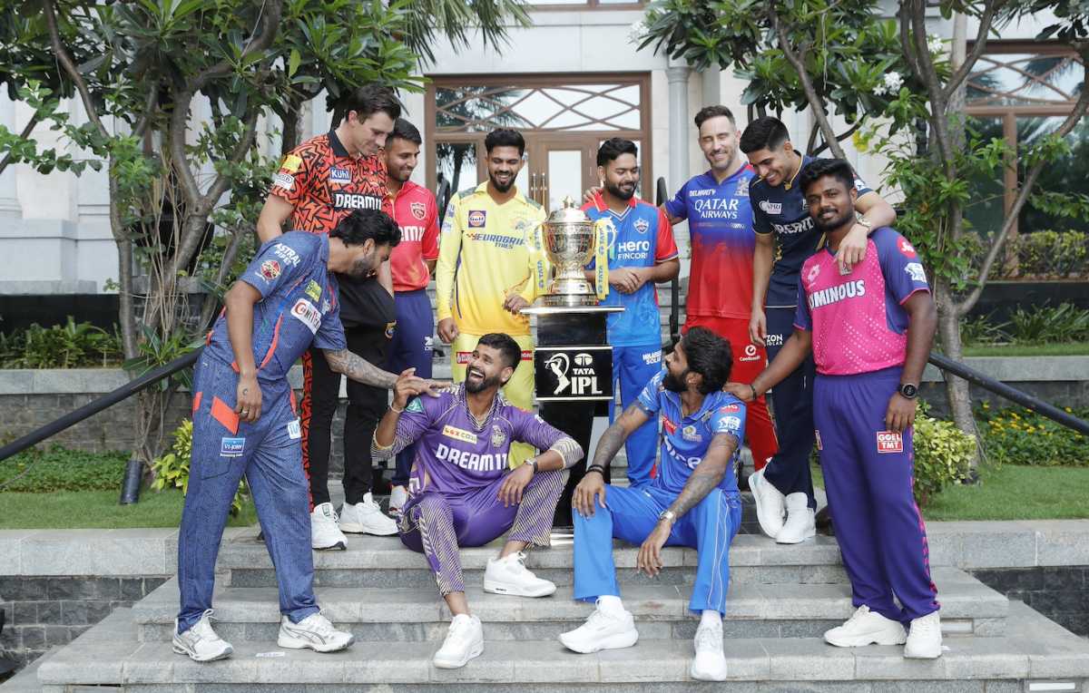 The IPL captains strike a pose in Chennai on the eve of the 2024 season opener, March 21, 2024