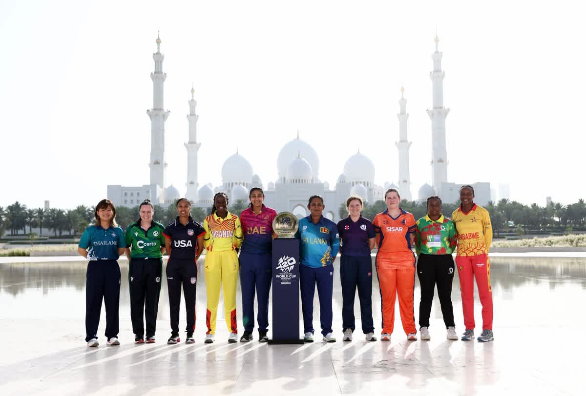 The ten captains strike a pose ahead of the women's T20 World Cup qualifiers, Abu Dhabi, April 24, 2024