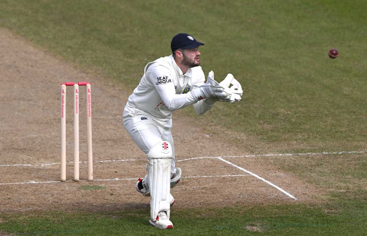Durham's Ollie Robinson gathers the ball, Durham vs Essex, County Championship, Division One, Chester-le-Street, April 29, 2024