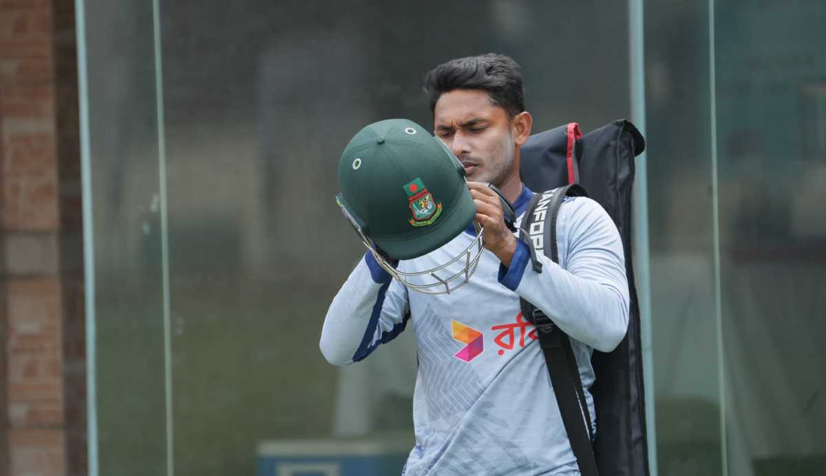 Tanzid Hasan gets ready for a hit in the nets, Bangladesh vs Zimbabwe, 4th T20I, Dhaka, May 9, 2024 